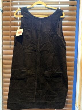 Black Corduroy Sleeveless Pinafore Dress